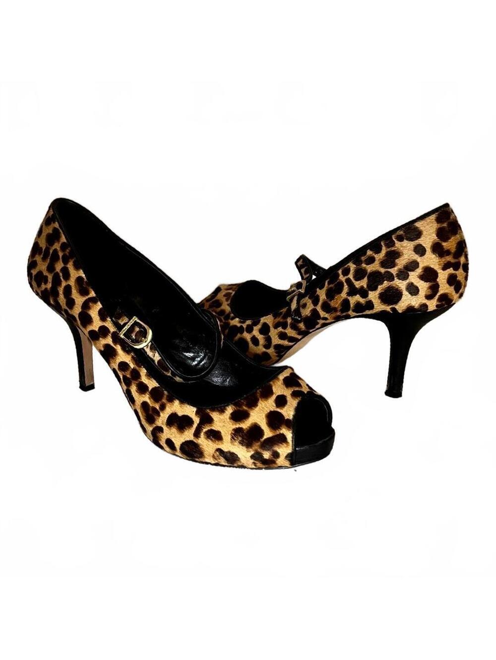Vince Camuto Leopard Print Faux Fur Peep Toe Mary Jane Heels Size 8.5